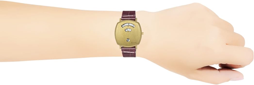  Shop Authentic Gucci Grip Quartz Gold Dial Maroon Leather Strap Watch For Women - YA157413 - Luxxuri