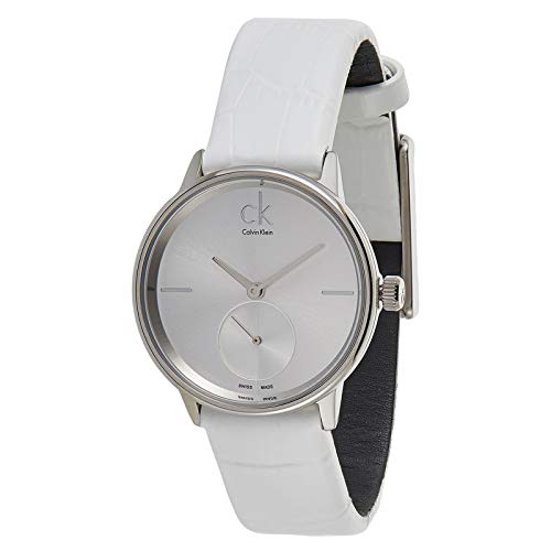  Shop Authentic Calvin Klein Accent Silver Dial White Leather Strap Watch for Women - K2Y231K6 - Luxxuri