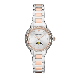  Shop Authentic Emporio Armani Mia Three Hand Moonphase Mother of Pearl Dial Two Tone Steel Strap Watch For Women - AR11567 - Luxxuri