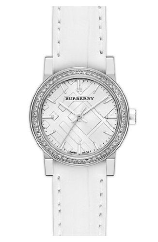  Shop Authentic Burberry The City Diamonds Silver Dial White Leather Strap Watch for Women - BU9221 - Luxxuri