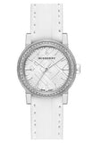  Shop Authentic Burberry The City Diamonds Silver Dial White Leather Strap Watch for Women - BU9221 - Luxxuri