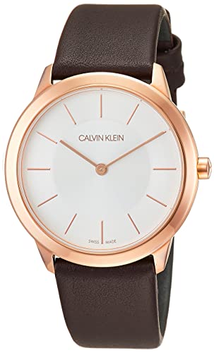  Shop Authentic Calvin Klein Minimal White Dial Brown Leather Strap Watch for Women - K3M226G6 - Luxxuri
