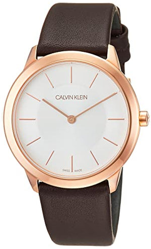 Shop Authentic Calvin Klein Minimal White Dial Brown Leather Strap Watch for Women - K3M226G6 - Luxxuri