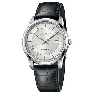  Shop Authentic Calvin Klein Infinity Silver Dial Black Leather Strap Watch for Men - K5S341C6 - Luxxuri