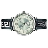  Shop Authentic Versace V-Circle Silver Dial Black Leather Strap Watch for Men - VEBQ01219 - Luxxuri
