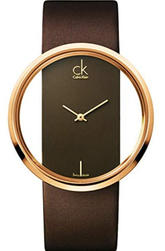  Shop Authentic Calvin Klein Glam Transparent Dial Brown Leather Strap Watch for Women - K9423303 - Luxxuri