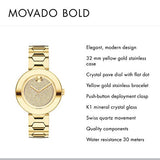  Shop Authentic Movado Bold Crystal Gold Dial Gold Steel Strap Watch For Women - 3600492 - Luxxuri