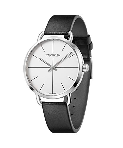  Shop Authentic Calvin Klein Even Silver Dial Black Leather Strap Watch for Men - K7B211CY - Luxxuri