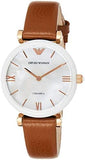  Shop Authentic Emporio Armani Gianni T Bar Quartz Mother of Pearl White Dial Brown Leather Strap Watch For Women - AR11040 - Luxxuri
