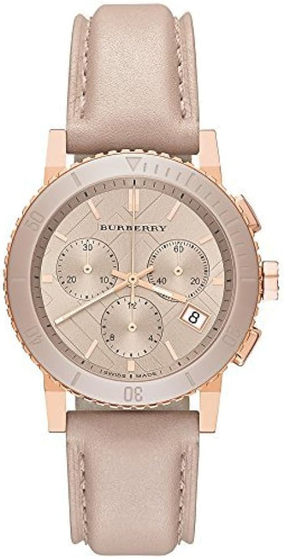  Shop Authentic Burberry The City Chronograph Rose Gold Dial Beige Leather Strap Watch For Women - BU9702 - Luxxuri