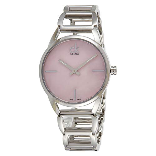  Shop Authentic Calvin Klein Stately Pink Mother of Pearl Dial Silver Steel Strap Watch for Women - K3G2312E - Luxxuri