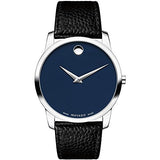  Shop Authentic Movado Museum Blue Dial Black Leather Strap Watch For Men - 607013 - Luxxuri