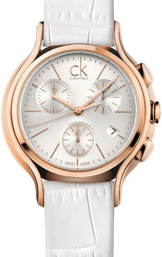  Shop Authentic Calvin Klein Skirt Chronograph White Dial White Leather Strap Watch for Women - K2U296L6 - Luxxuri