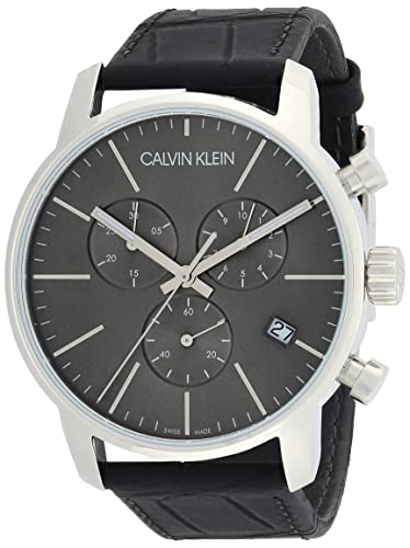  Shop Authentic Calvin Klein City Chronograph Black Dial Black Leather Strap Watch for Men - K2G271C3 - Luxxuri