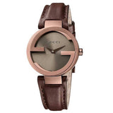  Shop Authentic Gucci G Interlocking Brown Dial Brown Leather Strap Watch For Women - YA133504 - Luxxuri