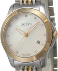  Shop Authentic Gucci G Timeless Diamonds Mother of Pearl Dial Two Tone Mesh Bracelet Watch for Women - YA126513 - Luxxuri
