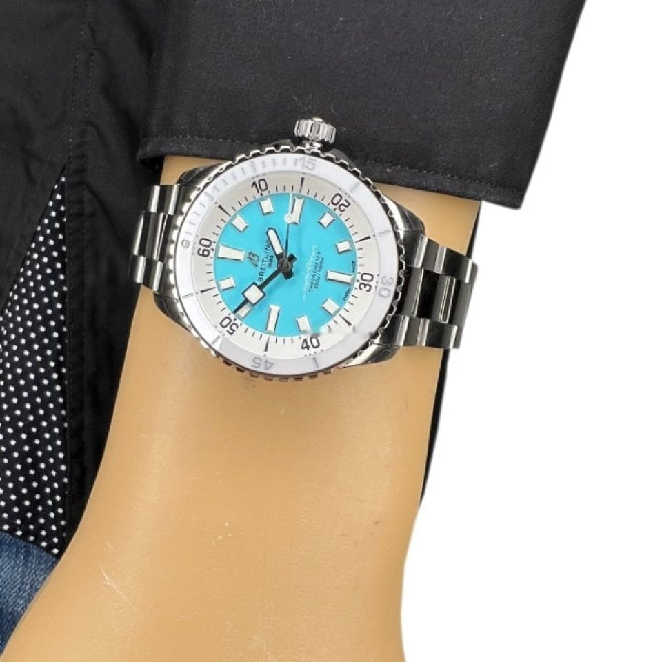  Shop Authentic Breitling Superocean Automatic 36 Turquoise Dial Silver Steel Strap Watch for Men - A17377211C1A1 - Luxxuri