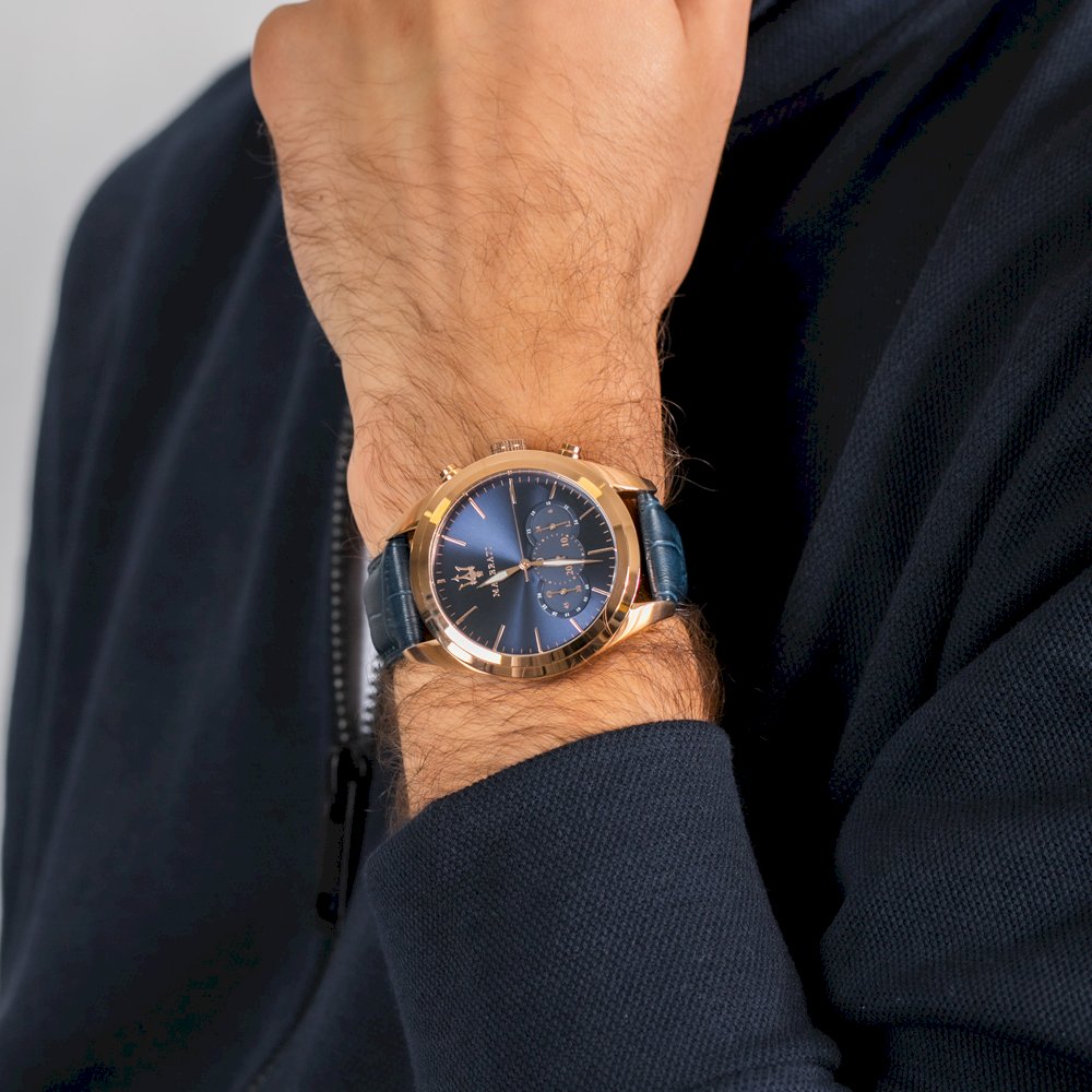  Shop Authentic Maserati Traguardo Chronograph Blue Dial Blue Leather Strap Watch for Men - R8871612015 - Luxxuri