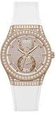  Shop Authentic Guess Sport Multifunction Crystals Rose Gold Dial White Rubber Strap Watch For Women - GW0439L3 - Luxxuri