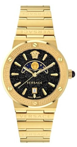  Shop Authentic Versace Greca Moonphase Quartz Black Dial Gold Steel Strap Watch for Men - VE7G00323 - Luxxuri