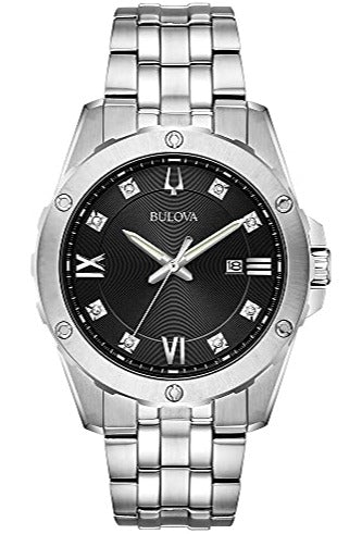  Shop Authentic Bulova Diamond Accent Black Dial Silver Steel Strap Watch for Men - 96K106 - Luxxuri