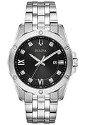  Shop Authentic Bulova Diamond Accent Black Dial Silver Steel Strap Watch for Men - 96K106 - Luxxuri