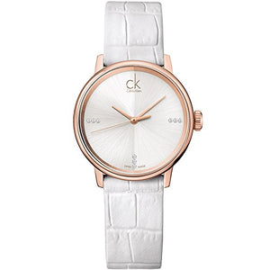  Shop Authentic Calvin Klein Accent White Dial White Leather Strap Watch for Women - K2Y2Y6KW - Luxxuri
