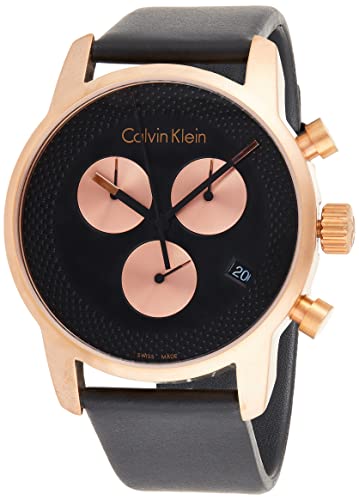  Shop Authentic Calvin Klein City Chronograph Black Dial Black Leather Strap Watch for Men - K2G17TC1 - Luxxuri
