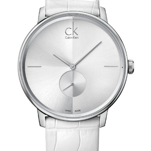  Shop Authentic Calvin Klein Accent Silver Dial White Leather Strap Watch for Women - K2Y211K6 - Luxxuri