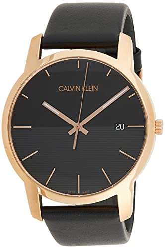  Shop Authentic Calvin Klein City Quartz Black Dial Black Leather Strap Watch for Men - K2G2G6CZ - Luxxuri