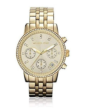  Shop Authentic Michael Kors Runway Chronograph Gold Dial Gold Steel Strap Watch For Women - MK5698 - Luxxuri