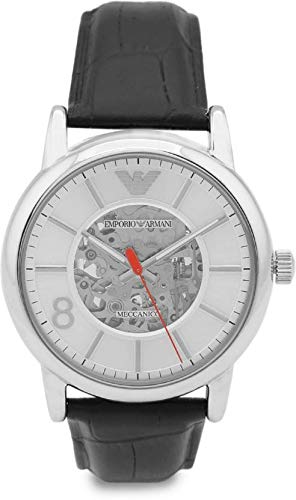  Shop Authentic Emporio Armani Meccanico Silver Skeleton Dial Black Leather Watch For Men - AR1997 - Luxxuri