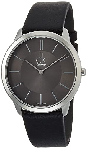  Shop Authentic Calvin Klein Minimal Black Dial Black Leather Strap Watch for Men - K3M211C4 - Luxxuri