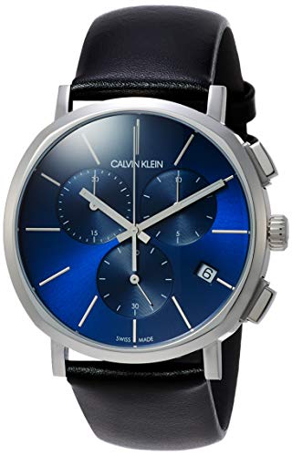  Shop Authentic Calvin Klein Chronograph Blue Dial Black Leather Strap Watch for Men - K8Q371CN - Luxxuri