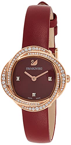  Shop Authentic Swarovski Crystal Flower Red Dial Red Leather Strap Watch for Women - 5552780 - Luxxuri