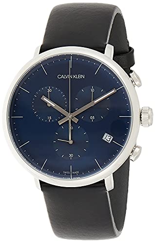  Shop Authentic Calvin Klein High Noon Chronograph Blue Dial Black Leather Strap Watch for Men - K8M271CN - Luxxuri