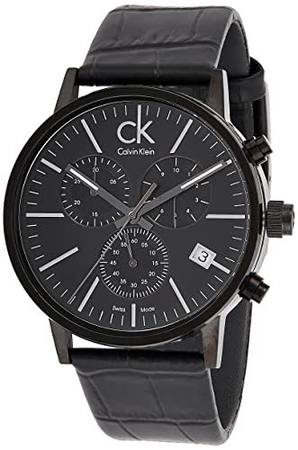  Shop Authentic Calvin Klein Post Minimal Chronograph Black Dial Black Leather Strap Watch for Men - K7627401 - Luxxuri