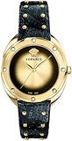  Shop Authentic Versace Shadov Quartz Gold Dial Black Leather Strap Watch for Women - VEBM00318 - Luxxuri