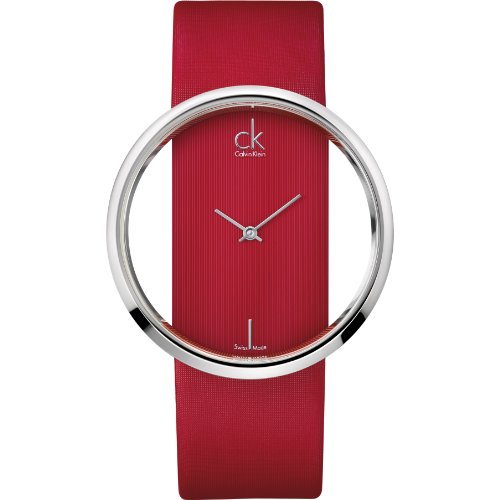  Shop Authentic Calvin Klein Glam Transparent Dial Red Leather Strap Watch for Women - K9423144 - Luxxuri