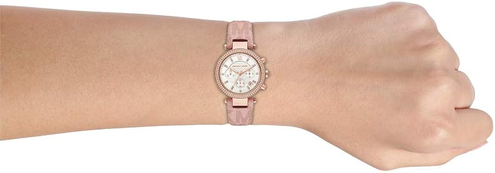  Shop Authentic Michael Kors Parker Chronograph White Dial Pink Leather Strap Watch For Women - MK6935 - Luxxuri