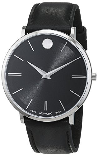  Shop Authentic Movado Ultra Slim Black Dial Black Leather Strap Watch For Men - 0607086 - Luxxuri