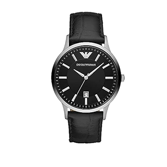 Emporio Armani Renato Analog Black Dial Black Leather Strap Watch For Men - AR11186