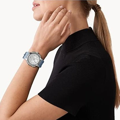 Michael Kors Sidney Chambray Multifunction Blue Dial Blue Silicone Strap Watch For Women - MK7220