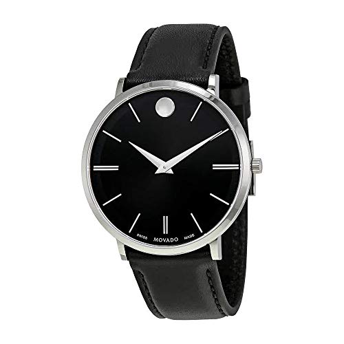  Shop Authentic Movado Ultra Slim Black Dial Black Leather Strap Watch For Men - 0607086 - Luxxuri