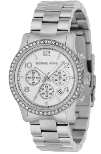 Michael Kors Brinkley Silver Dial with Diamonds Silver Steel Strap Watch for Women - MK5083
