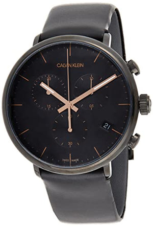  Shop Authentic Calvin Klein High Noon Black Dial Black Leather Strap Watch for Men - K8M274CB - Luxxuri
