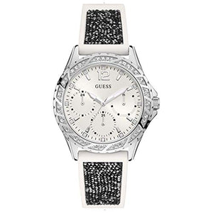  Shop Authentic Guess Swirl Quartz Silver Dial White Silicone Strap Watch for Women - W1096L1 - Luxxuri