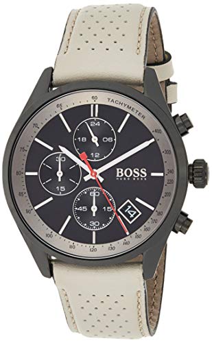  Shop Authentic Hugo Boss Grand Prix Chronograph Black Dial Grey Leather Strap Watch for Men - 1513562 - Luxxuri
