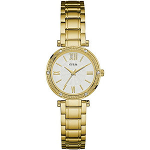  Shop Authentic Guess Park Ave South Analog White Dial Gold Steel Strap Watch For Women - W0767L2 - Luxxuri