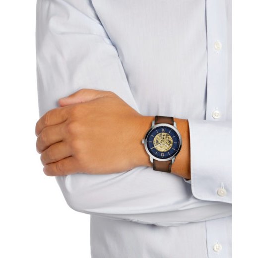  Shop Authentic Fossil Neutra Automatic Luggage Skeleton Blue Dial Brown Leather Strap Watch for Men - ME3160 - Luxxuri